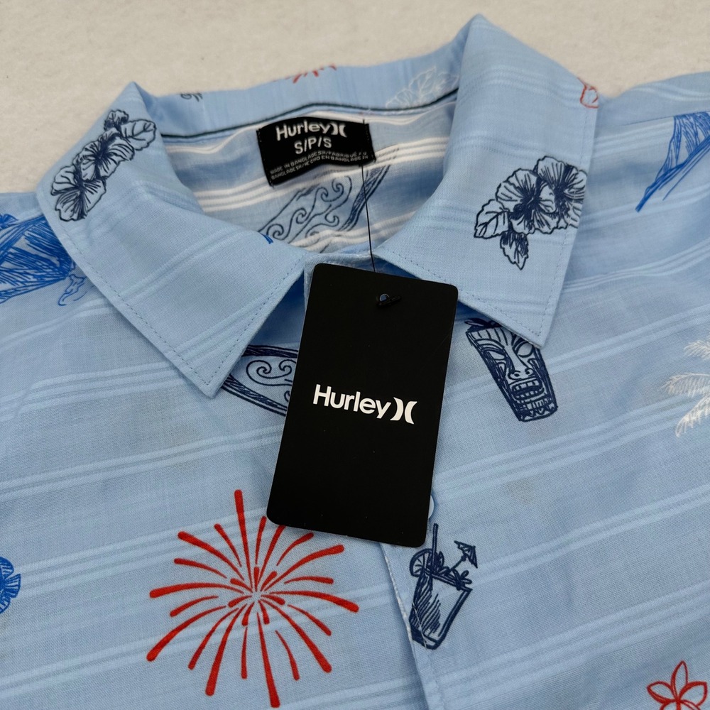 Hurley Surf Shack AOP Woven Shirt Blue Short Sleeve Button Up Mens Small NWT New